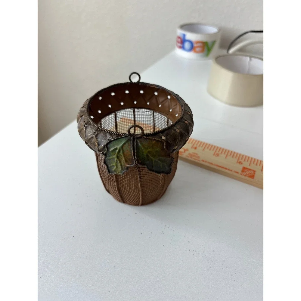 Vintage Rustic Metal Acorn Mesh Basket Decorative Autumn Woodland Decor 2003